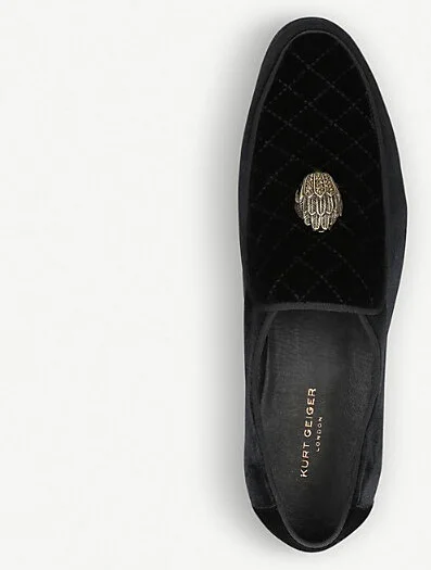 Mens Black Hugh Eagle Head Embellished Velvet Loafers Eur 46 / 12 Uk Men - Image 2