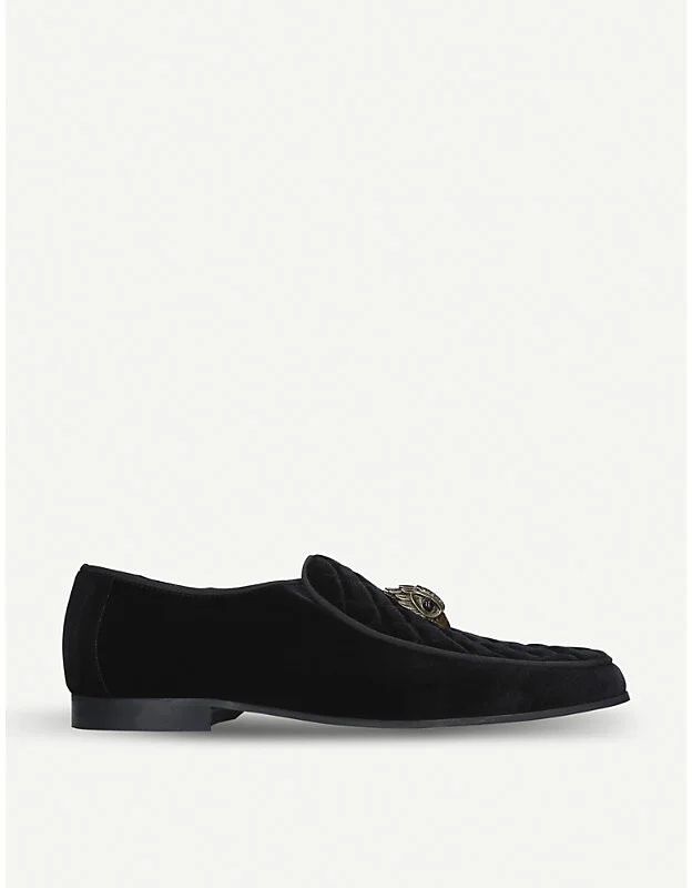 Mens Black Hugh Eagle Head Embellished Velvet Loafers Eur 46 / 12 Uk Men