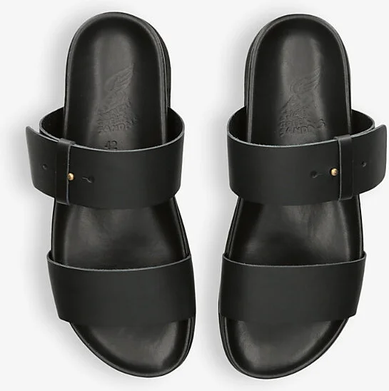 Mens Black Kimon Two-Strap Leather Sandals Eur 41 / 7 Uk Men - Image 2
