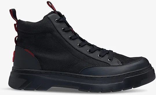 Mens Black Lace-Up Leather and Mesh High-Top Shoes Eur 43 / 9 Uk Men