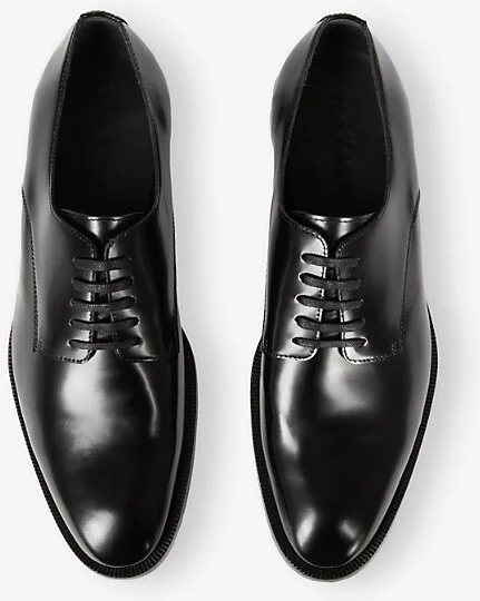 Mens Black Lace-Up Leather Derby Shoes Eur 45 / 11 Uk Men - Image 2