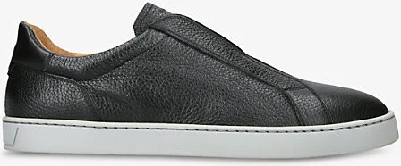 Mens Black Laceless Leather Low-Top Trainers Eur 44.5 / 10.5 Uk Men