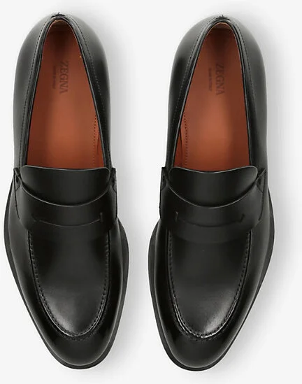 Mens Black L'Asola Leather Penny Loafers Eur 42 / 8 Uk Men - Image 2