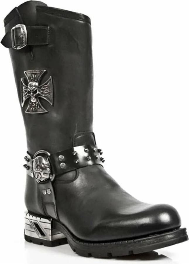 Men's Black Leather Gothic Cowboy Boots- MR030-S1