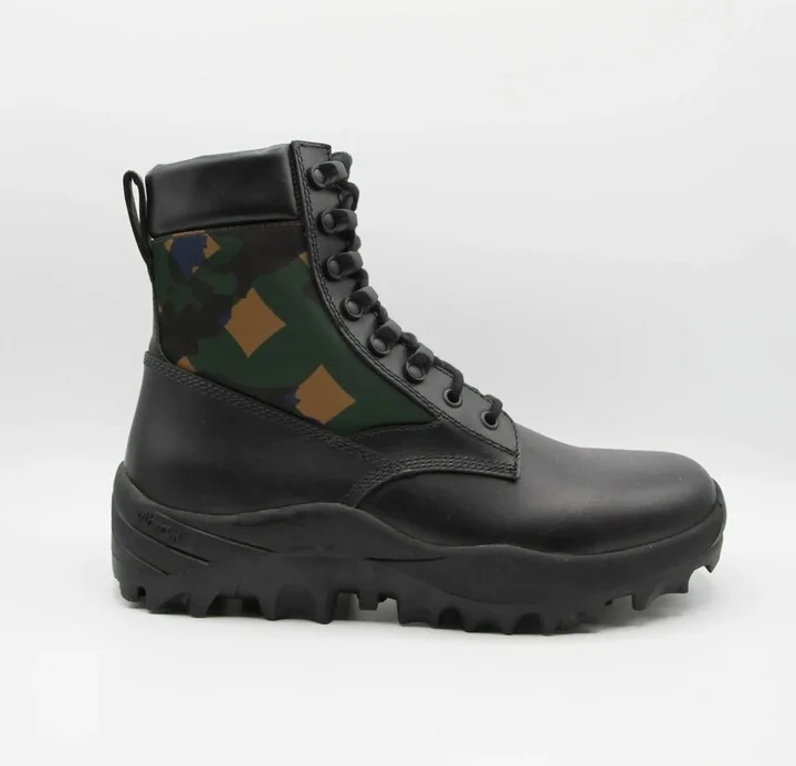 Men's Black Leather Jungle Green Camouflage Boots 41/US 8 - Image 2