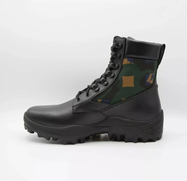 Men's Black Leather Jungle Green Camouflage Boots 41/US 8 - Image 3