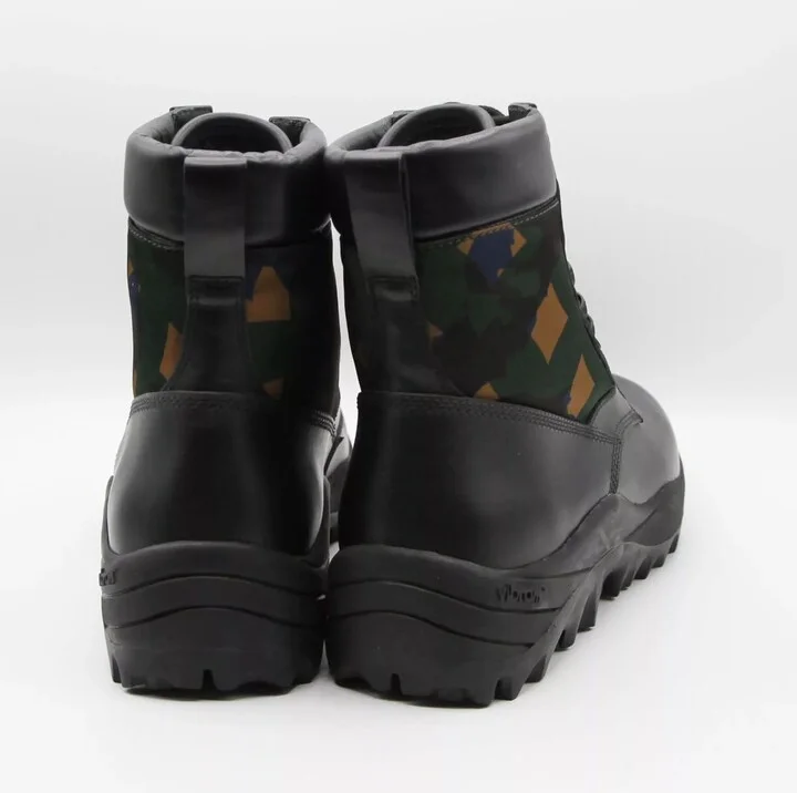 Men's Black Leather Jungle Green Camouflage Boots 41/US 8 - Image 5