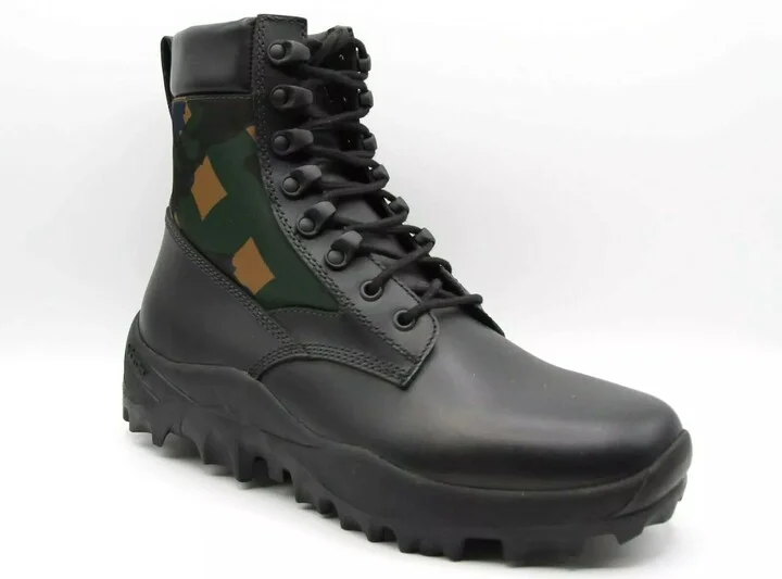 Men's Black Leather Jungle Green Camouflage Boots 41/US 8