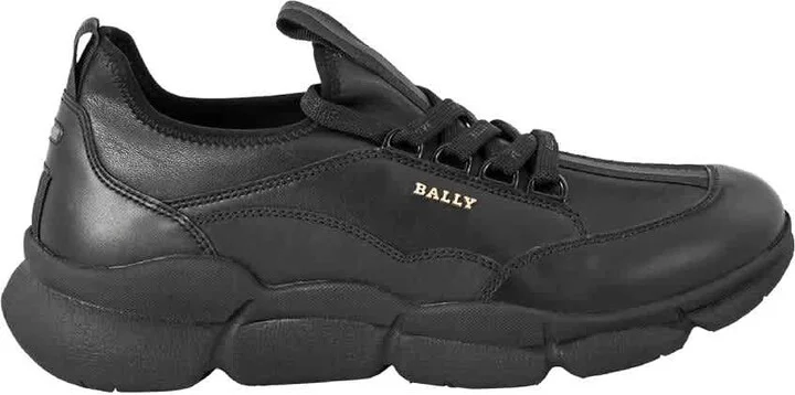 Men's Black Leather Lace-up Trainers