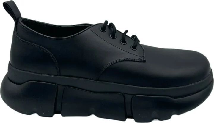 Men's Black Leather Platform Lace Up Sneaker - Image 2