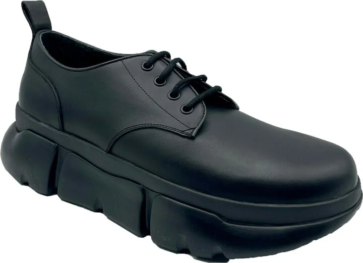 Men's Black Leather Platform Lace Up Sneaker