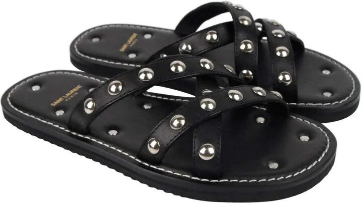 Men's Black Leather Sandal With Silver Studs (39 EU / 6 US) - Image 2