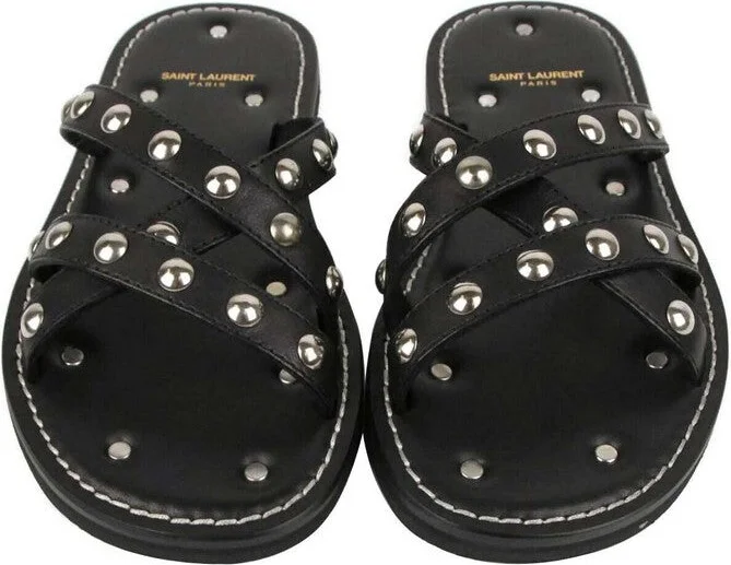 Men's Black Leather Sandal With Silver Studs (39 EU / 6 US) - Image 3