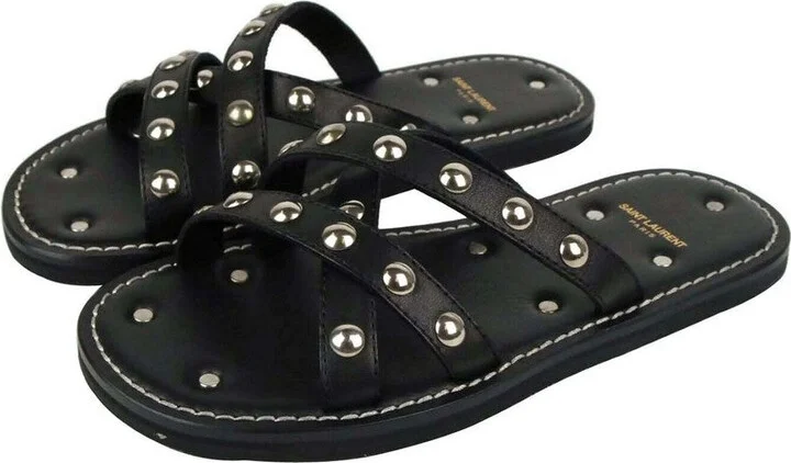 Men's Black Leather Sandal With Silver Studs (39 EU / 6 US) - Image 4