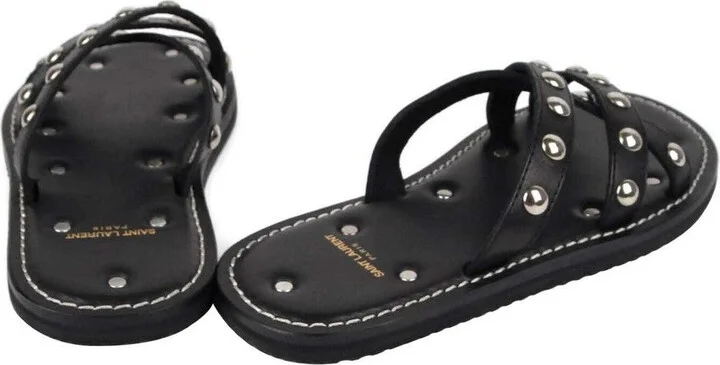 Men's Black Leather Sandal With Silver Studs (39 EU / 6 US) - Image 5