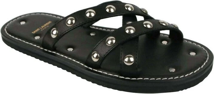 Men's Black Leather Sandal With Silver Studs (39 EU / 6 US)