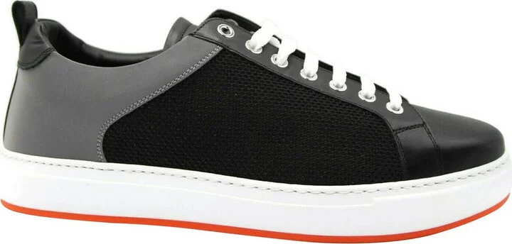 Men's Black Leather Silver Reflective Canvas Low Top Sneaker MEX9ARA71B (42 EU / 9 US) - Image 10