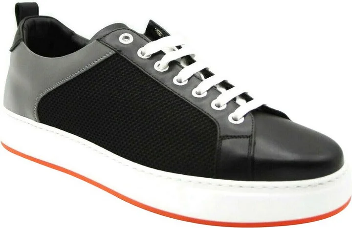 Men's Black Leather Silver Reflective Canvas Low Top Sneaker MEX9ARA71B (42 EU / 9 US)