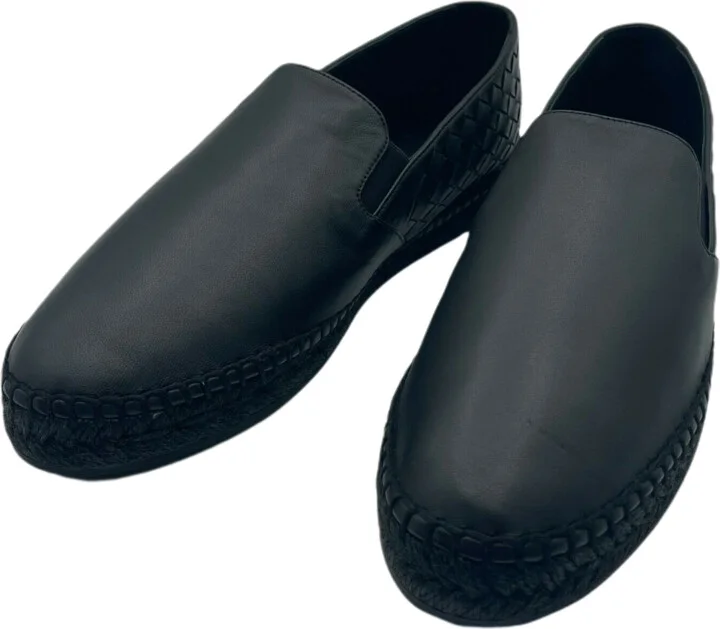 Men's Black Leather Woven Slip on Espadrilles 407387 1000 (41EU / 8US) - Image 4
