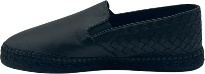 Men's Black Leather Woven Slip on Espadrilles - Image 3