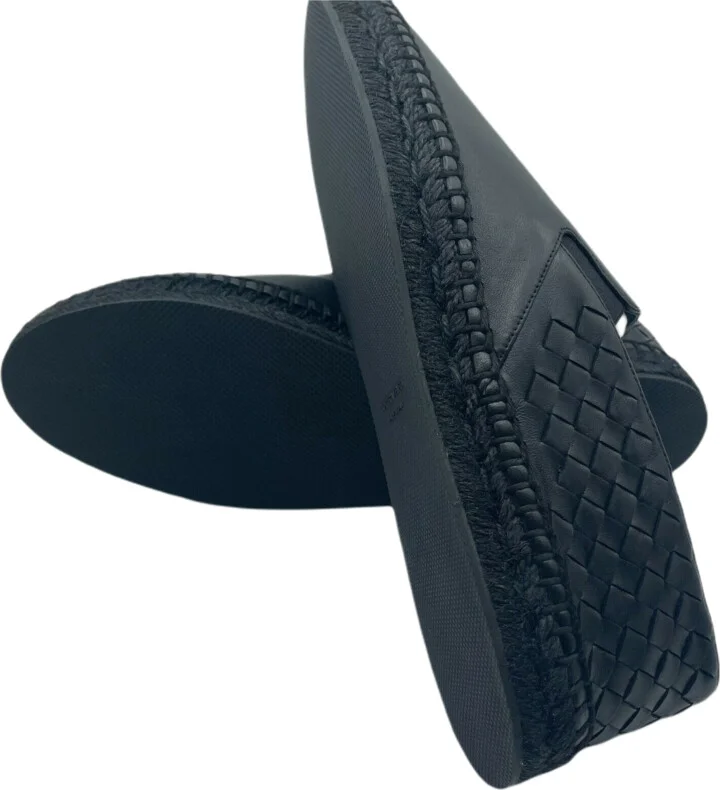 Men's Black Leather Woven Slip on Espadrilles - Image 6
