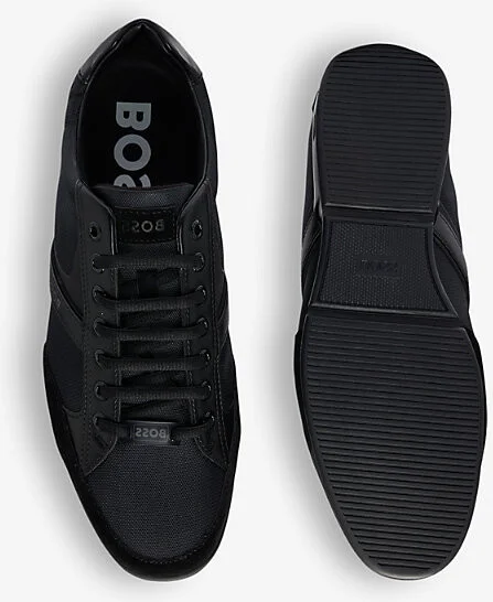 Mens Black Logo-Badge Lace-Up Low-Top Woven Trainers Eur 42 / 8 Uk Men - Image 2