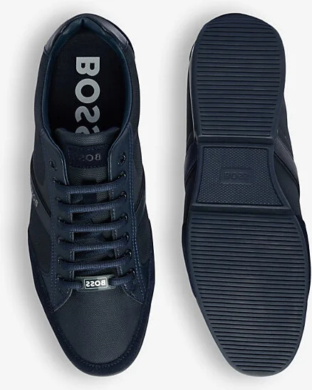 Mens Black Logo-Badge Lace-Up Low-Top Woven Trainers Eur 42 / 8 Uk Men - Image 3