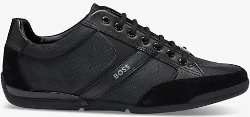 Mens Black Logo-Badge Lace-Up Low-Top Woven Trainers Eur 42 / 8 Uk Men