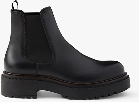 Mens Black Logo-Debossed Heeled Leather Chelsea Boots Eur 40.5 / 6.5 Uk Men