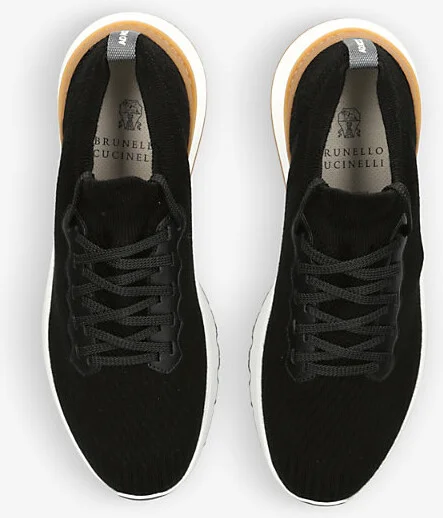 Mens Black Logo-Detail Low-Top Cotton-Knit Trainers Eur 44 / 10 Uk Men - Image 2