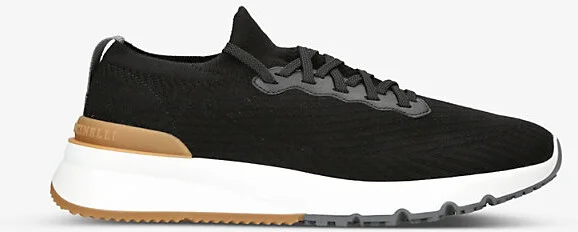 Mens Black Logo-Detail Low-Top Cotton-Knit Trainers Eur 44 / 10 Uk Men