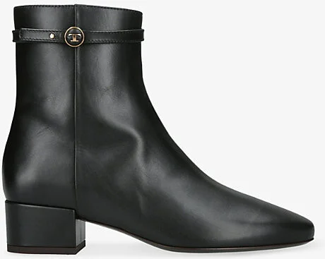 Mens Black Logo-Embellished Leather Heeled Ankle Boots Eur 38.5 / 5.5 Uk Women