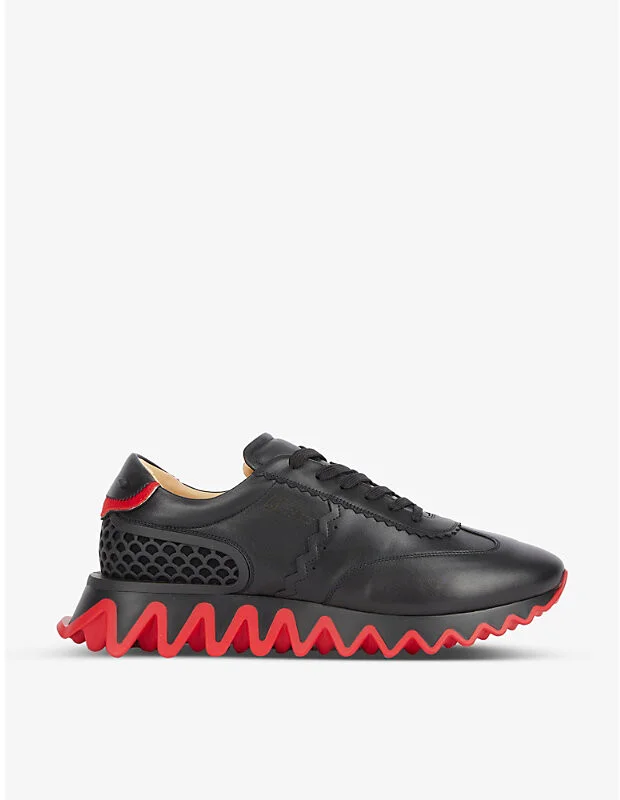 Mens Black/Loubi Loubishark Leather Trainers Eur 44 / 10 Uk Men