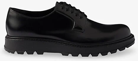 Mens Black Lug-Sole Leather Derby Shoes Eur 40 / 6 Uk Men
