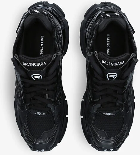 Mens Black Men's Runner Mesh and Faux-Leather Low-Top Trainers Eur 45 / 11 Uk Men - Image 2