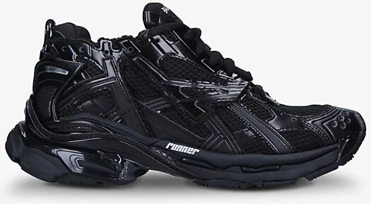 Mens Black Men's Runner Mesh and Faux-Leather Low-Top Trainers Eur 45 / 11 Uk Men