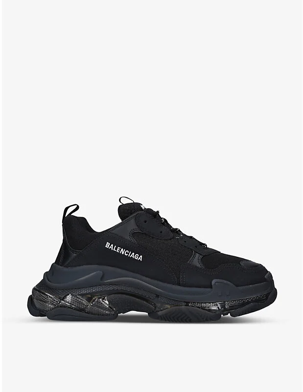 Mens Black Men's Triple S Leather and Mesh Mid-Top Trainers Eur 45 / 11 Uk Men
