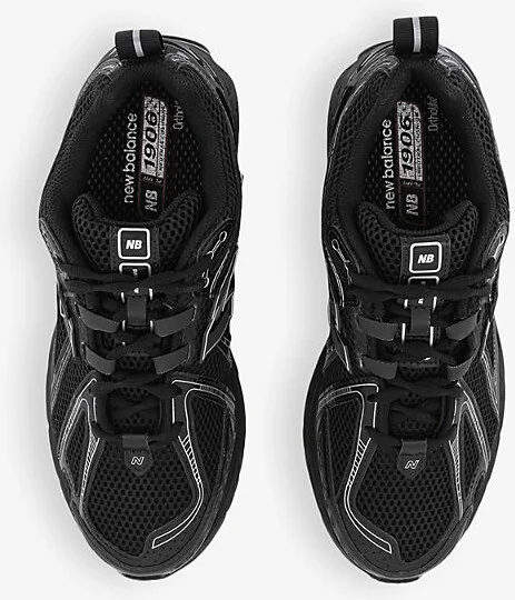 Mens Black Metallic Silver 1906 Brand-Patch Leather and Mesh Low-Top Trainers Eur 43 / 9 Uk Men - Image 2