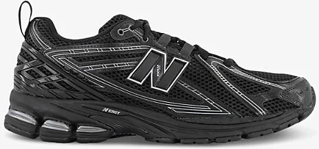 Mens Black Metallic Silver 1906 Brand-Patch Leather and Mesh Low-Top Trainers Eur 43 / 9 Uk Men
