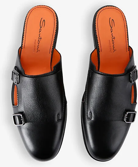 Mens Black Monk Double-Buckle Leather Mules Eur 45 / 11 Uk Men - Image 2