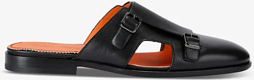 Mens Black Monk Double-Buckle Leather Mules Eur 45 / 11 Uk Men