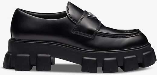 Mens Black Monolith Logo-Embellished Brushed Leather Loafers Eur 43 / 9 Uk Men