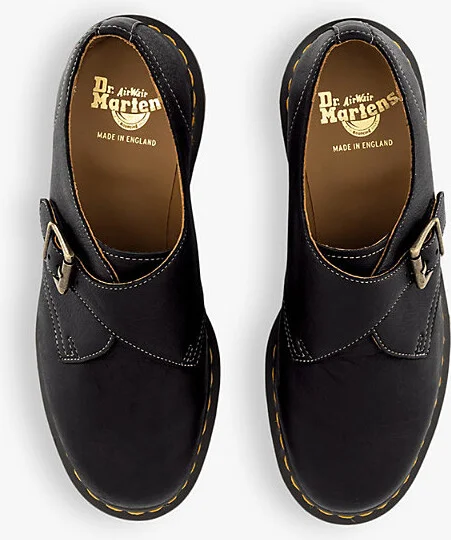 Mens Black Natural Tumble 1461 Monk Buckle-Embellished Leather Loafers Eur 45 / 11 Uk Men - Image 2
