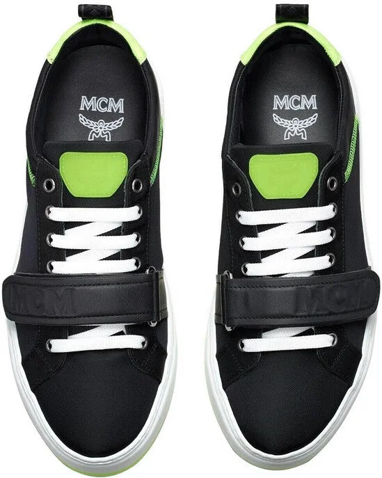 Men's Black Nylon Neon Green Low-Top With Strap Sneakers MEX9AMM68BK (42 EU / 9 US) - Image 4