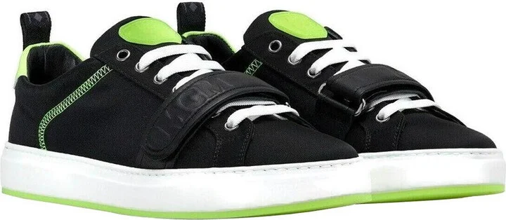 Men's Black Nylon Neon Green Low-Top With Strap Sneakers MEX9AMM68BK