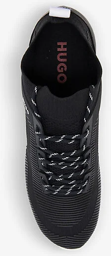 Mens Black Panelled Embossed-Branding Faux-Leather Running Trainers Eur 40 / 6 Uk Men - Image 2