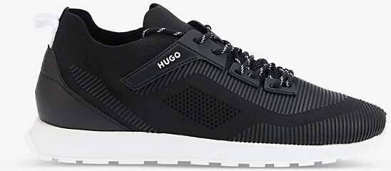 Mens Black Panelled Embossed-Branding Faux-Leather Running Trainers Eur 40 / 6 Uk Men