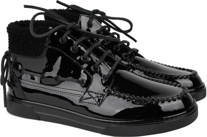 Men's Black Patent Leather Hi Top Sneakers (40 EU / 7 US) - Image 2