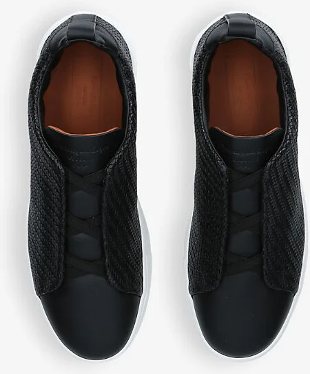 Mens Black Pelletessuta Woven Leather Low-Top Trainers Eur 42.5 / 8.5 Uk Men - Image 2