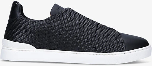 Mens Black Pelletessuta Woven Leather Low-Top Trainers Eur 42.5 / 8.5 Uk Men